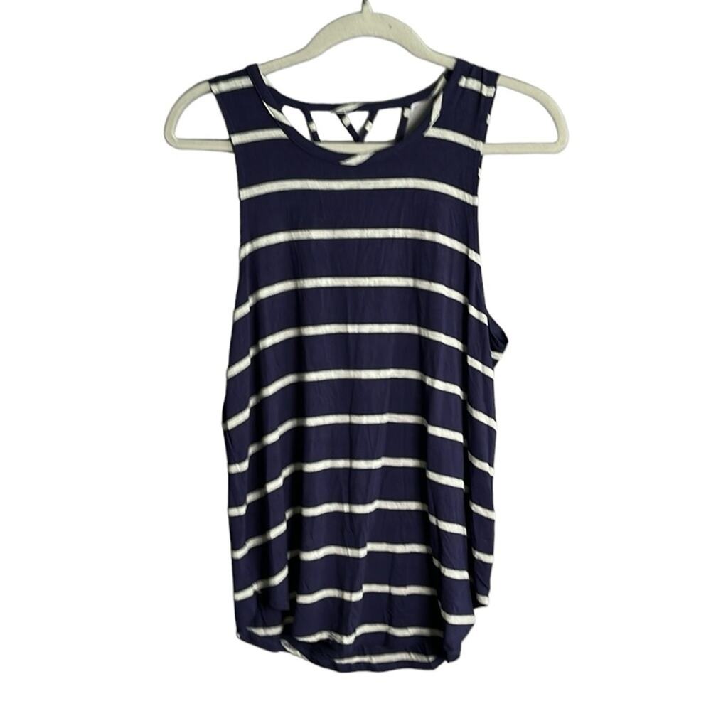 Chaser Navy Blue Gray Striped Sleeveless Strappy Back Top Medium
